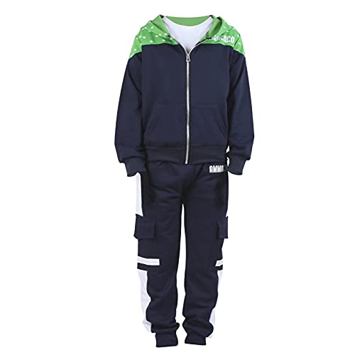 SXSHUN Kinder Jungen 2tlg Trainingsanzüge Sweatjacke Mit Kapuze Jogginganzug Jogginghose Bekleidungsset Sportanzug Zweiteiler Sport Jogging Anzug, Grün + Marine, 116 von SXSHUN