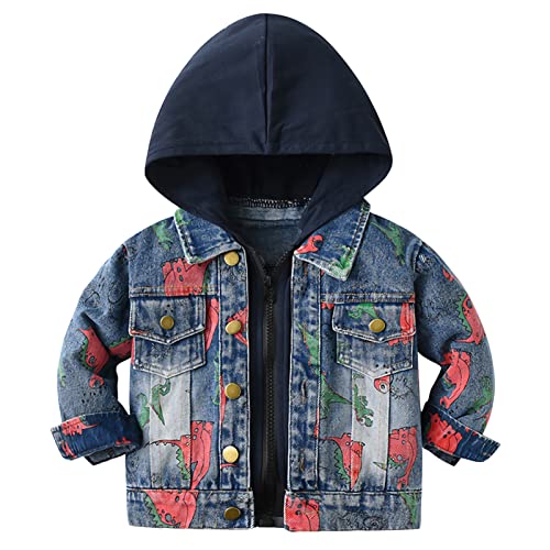 SXSHUN Kinder Jungen Jeansjacke mit Kapuze Denim Tops Langarm Übergangsjacke Frühling Herbst Jacket Casual Outwear, Grau Druck, 122-128 von SXSHUN