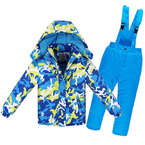 SXSHUN Kinder Jungen Mädchen Skianzug Verdickte Winterset Zweiteilig (Skijacke + Skihose) Wasserdichtes Winddicht Schneeanzug, Blau, 134-140 von SXSHUN