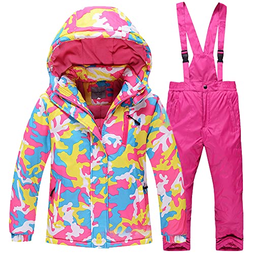 SXSHUN Kinder Jungen Mädchen Skianzug Verdickte Winterset Zweiteilig (Skijacke + Skihose) Wasserdichtes Winddicht Schneeanzug, Rosa, 116- von SXSHUN