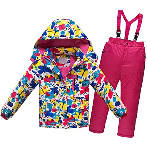 SXSHUN Kinder Jungen Mädchen Skianzug Verdickte Winterset Zweiteilig (Skijacke + Skihose) Wasserdichtes Winddicht Schneeanzug Schmetterling 104-110 von SXSHUN