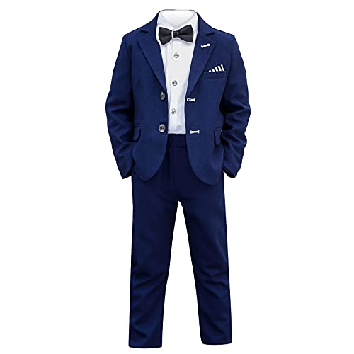 SXSHUN Kinder Jungen Smoking Anzug Boy 3 TLG Anzüge Jungen Hochzeit passt Bekleidungsset Kommunion-Anlass-Outfit,Blau(3tlg),146 von SXSHUN