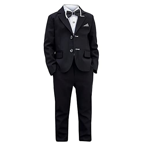 SXSHUN Kinder Jungen Smoking Anzug Boy 3 TLG Anzüge Jungen Hochzeit passt Bekleidungsset Kommunion-Anlass-Outfit,schwarz(4tlg),146 von SXSHUN