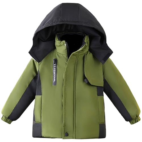 SXSHUN Kinder Jungen Winterjacke Winter Jacke mit Kapuze Winddichte Wintermantel Outdoor Kinderjacke, Grün, 3-4 Jahre von SXSHUN