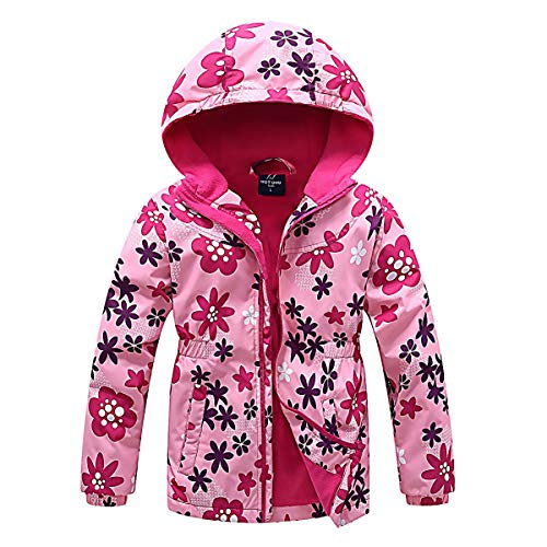 SXSHUN Kinder Mädchen Softshell Jacke mit Fleecefütterung Übergangsjacke Druck Wanderjacke Outdoorjacke Warm Winddicht Atmungsaktiv Frühling Herbst, Blumen, 122-128(Etikettengröße:130) von SXSHUN