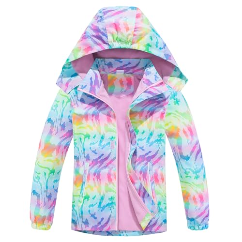 SXSHUN Kinder Mädchen Softshell Jacke mit Fleecefütterung Übergangsjacke Druck Wanderjacke Outdoorjacke Warm Winddicht Atmungsaktiv Frühling Herbst, Bunte, 122-128 von SXSHUN