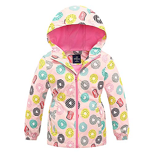 SXSHUN Kinder Mädchen Softshell Jacke mit Fleecefütterung Übergangsjacke Druck Wanderjacke Outdoorjacke Warm Winddicht Atmungsaktiv Frühling Herbst, Donuts, 104-110(Etikettengröße:110) von SXSHUN