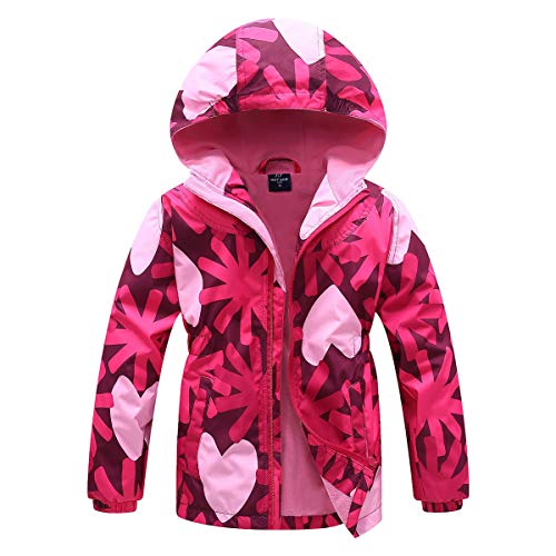 SXSHUN Kinder Mädchen Softshell Jacke mit Fleecefütterung Übergangsjacke Druck Wanderjacke Outdoorjacke Warm Winddicht Atmungsaktiv Frühling Herbst, Herz, 104-110(Etikettengröße:110) von SXSHUN