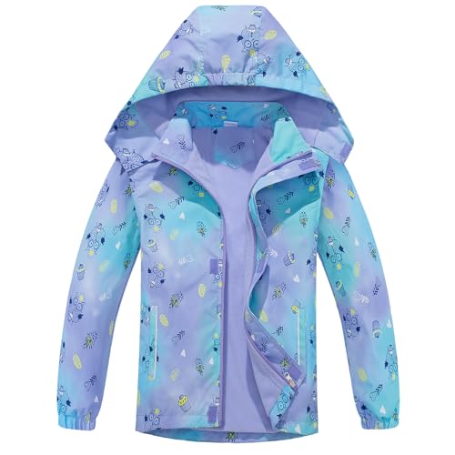 SXSHUN Kinder Mädchen Softshell Jacke mit Fleecefütterung Übergangsjacke Druck Wanderjacke Outdoorjacke Warm Winddicht Atmungsaktiv Frühling Herbst, Lila, 134-140 von SXSHUN