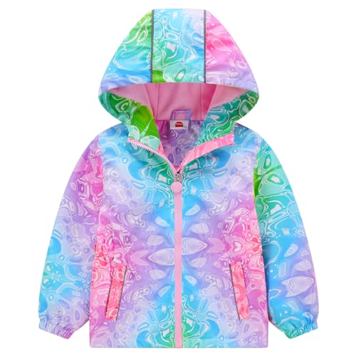 SXSHUN Mädchen Softshelljacke Kinder Übergangsjacke mit Kapuze Wasserdicht Softshell Jacke Gefüttert Regenjacke Atmungsaktiv Wanderjacke, Regenbogenfarbe, 110-116 von SXSHUN