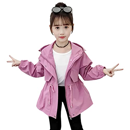 SXSHUN Kinder Mädchen Übergangsjacke Trenchcoat mit Kapuze Winddichte Mantel Outdoor Windjacke Frühling und Herbst Jacke, Lila, 122-128 von SXSHUN