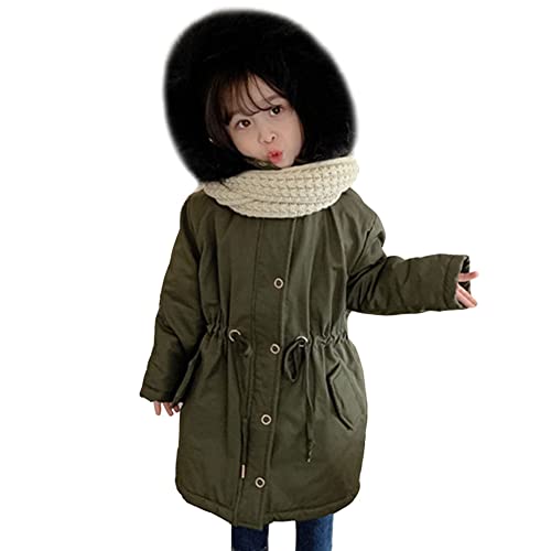 SXSHUN Kinder Mädchen Winterjacke Warm Wintermantel mit Fellkapuze Langer Parka Verdickte Baumwolljacke mit Hüftgurt, Grün, 134-140 von SXSHUN