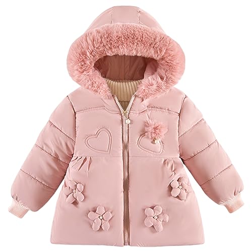 SXSHUN Kinder Mädchen Winterjacke Wintermantel mit Blumen Jacke mit Kapuze Warme Steppjacke Outdoor Kapuzenjacke, Rosa, 104-110 von SXSHUN
