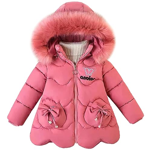 SXSHUN Kinder Mädchen Winterjacke Wintermantel mit Fellkapuze Verdickte Steppjacke Warme Winter Jacke Winddichte Kapuzenjacke, WassermeloneRot, 98 von SXSHUN