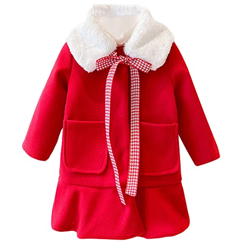 SXSHUN Kinder Mädchen Wollmantel Winterjacke mit Großem Pelzkragen Warm Gestepptes Futter Wintermantel mit Rüschenrock Outdoorjacke, Rot, 3 Jahre- von SXSHUN