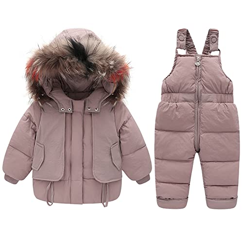 SXSHUN Kinder Skianzug 2 teilig Daunenanzug (Daunenjacke + Daunenhose) Warm Winteranzug Jungen Schneeanzug Mädchen Winter Bekleidungsset Winterset, Rosa, 116-122 von SXSHUN