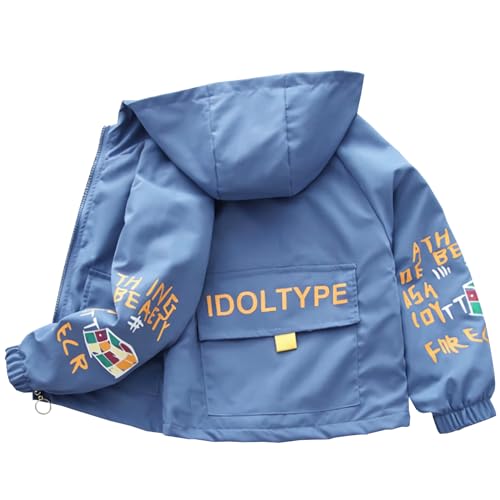 SXSHUN Kinder Übergangsjacke Jungen Jacke mit Kapuze Ultraleicht Windjacke Atmungsaktiv Mantel Kinderjacken Frühling und Herbst, Blau, 104-110 von SXSHUN