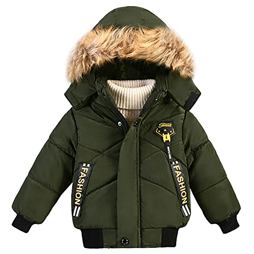 SXSHUN Kinder Warm Winterjacke Jungen WinterMäntel mit Kapuze Pelzkragen Steppjacke Verdickte Daunenjacke Winddicht Oberbekleidung, Grün, 104-110 von SXSHUN