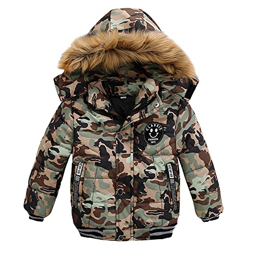 SXSHUN Kinder Winterjacke Jungen Wintermantel mit Kapuze Mäntel aus Baumwolle Parka Verdicken Warm, Tarnung, 104-110(Größenetikett:110) von SXSHUN