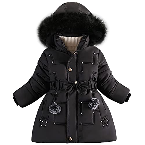 SXSHUN Kinder Winterjacke Mädchen Wintermantel Fleece-Futter Warm Daunenmantel mit Gürtel Parka Outdoorjacke mit Kapuze Pelzkragen, Schwarz, 134-140, SXL28SHUN33U14 von SXSHUN