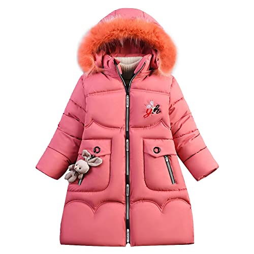 SXSHUN Kinder Winterjacke Mädchen Wintermantel mit Kapuze Pelzkragen Warm Kapuzenparka Outdoorjacke Kälteschutz, Hellrot, 152-158 von SXSHUN