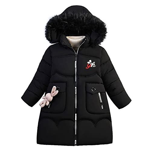 SXSHUN Kinder Winterjacke Mädchen Wintermantel mit Kapuze Pelzkragen Warm Kapuzenparka Outdoorjacke Kälteschutz, Schwarz, 134-140 von SXSHUN