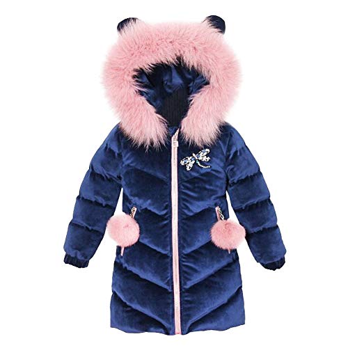 SXSHUN Kinder Winterjacke Mädchen mit Kapuze Warm Wintermantel Steppjacke Winter aus Baumwolle Kinderjacke Kleiner Bär, Marine, 116(Größenetikett:120) von SXSHUN