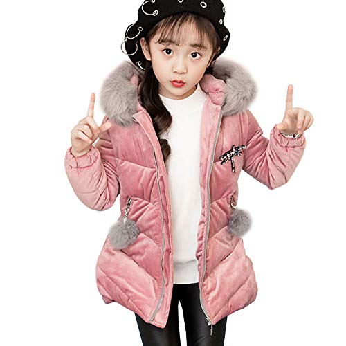 SXSHUN Kinder Winterjacke Mädchen mit Kapuze Warm Wintermantel Steppjacke Winter aus Baumwolle Kinderjacke Kleiner Bär, Rosa, 122-128(Größenetikett:130) von SXSHUN