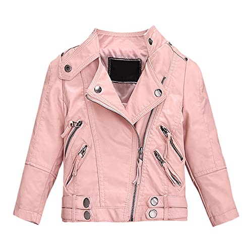 SXSHUN Lederjacke Kinder Mädchen Jacke PU Motorrad Bikerjacke Übergangsjacke Frühling und Herbst , Rosa, 122-128(Größenetikett:130 von SXSHUN