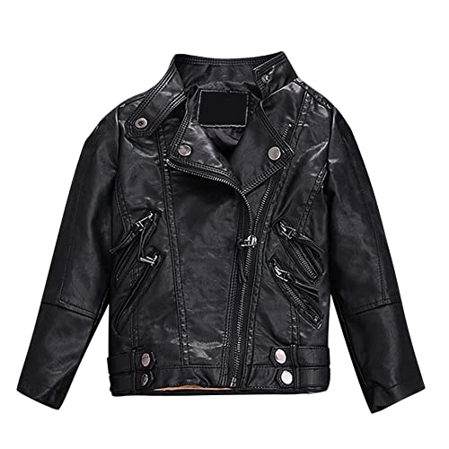 SXSHUN Lederjacke Kinder Mädchen Jacke PU Motorrad Bikerjacke Übergangsjacke Frühling und Herbst , schwarz, 116(Größenetikett:120 von SXSHUN