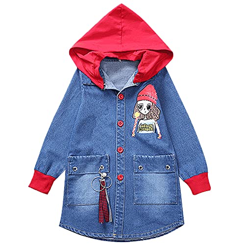 SXSHUN Mädchen Jeansjacke Kinder Jeans Jacke Mantel Kapuze Langarm Blau Denim Tops Kleidung ReißVerschluss FrüHling Herbst Casual Outwear, hell blau, 134-140 von SXSHUN