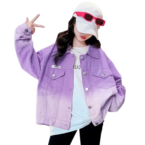 SXSHUN Mädchen Jeansjacke Kinder Langarm Jeans Jacke Mode Denim Jacke Outdoor Cowboyjacke Übergangsjacke Frühling Herbst 5-14 Jahre, Lila Farbverlauf, 146 von SXSHUN