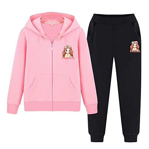 SXSHUN Mädchen Jogginganzug Kinder Sportanzug Trainingsanzug 2tlg Bekleidungsset Sweatjacke + Jogginghose, Rosa+Schwarz A, 104-110 von SXSHUN