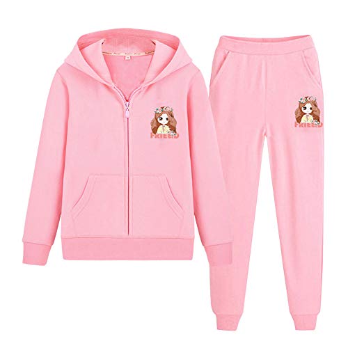 SXSHUN Mädchen Jogginganzug Kinder Sportanzug Trainingsanzug 2tlg Bekleidungsset Sweatjacke + Jogginghose, Rosa + Rosa-2, 122/128(Etikettengröße:130) von SXSHUN