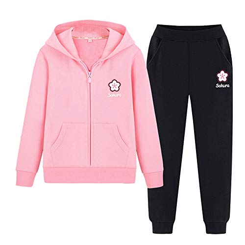 SXSHUN Mädchen Jogginganzug Kinder Sportanzug Trainingsanzug 2tlg Bekleidungsset Sweatjacke + Jogginghose, Rosa + Schwarz-1, 116(Etikettengröße:120) von SXSHUN