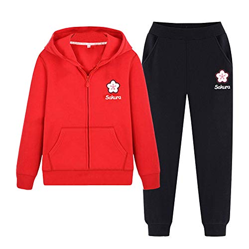 SXSHUN Mädchen Jogginganzug Kinder Sportanzug Trainingsanzug 2tlg Bekleidungsset Sweatjacke + Jogginghose, Rot + Schwarz-1, 122/128(Etikettengröße:130) von SXSHUN