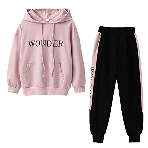 SXSHUN Mädchen Jogginganzug Kinder Trainingsanzug Sport Set Kleidung Set Jogging Anzug Sportanzug Sweatshirt Langarm & Sports Hose, Rosa, 134-140 von SXSHUN
