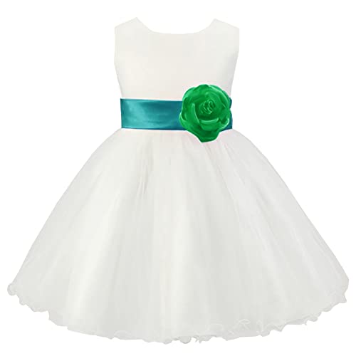 SXSHUN Mädchen Kleider Prinzessin Kleid Tüll Kinder Party Kleid Hochzeit Festzug Kleider Ärmellos, Floral, Schleife, Grün, 116 von SXSHUN