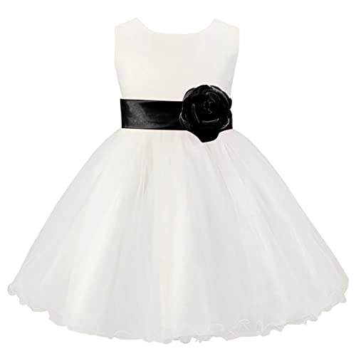 SXSHUN Mädchen Kleider Prinzessin Kleid Tüll Kinder Party Kleid Hochzeit Festzug Kleider Ärmellos, Floral, Schleife, Schwarz, 134-140 von SXSHUN