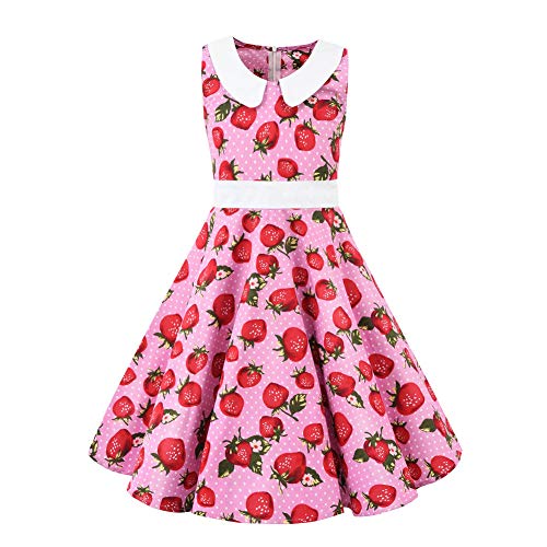 SXSHUN Mädchen Retro Vintage Rockabilly Kleid Partykleider Cocktailkleider Im 50er-Jahre-Stil, 116, (Etikettengröße:120) von SXSHUN