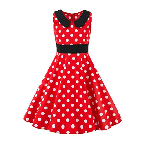 SXSHUN Mädchen Retro Vintage Rockabilly Kleid Partykleider Cocktailkleider Im 50er-Jahre-Stil, 116, (Etikettengröße:120) von SXSHUN