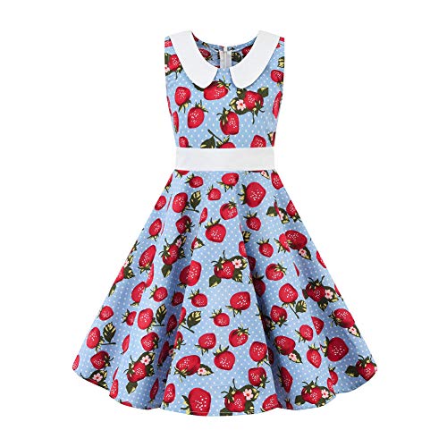 SXSHUN Mädchen Retro Vintage Rockabilly Kleid Partykleider Cocktailkleider Im 50er-Jahre-Stil, 122/128, (Etikettengröße:130) von SXSHUN