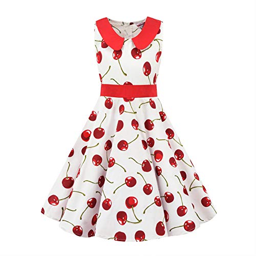 SXSHUN Mädchen Retro Vintage Rockabilly Kleid Partykleider Cocktailkleider Im 50er-Jahre-Stil, 122/128, (Etikettengröße:130) von SXSHUN