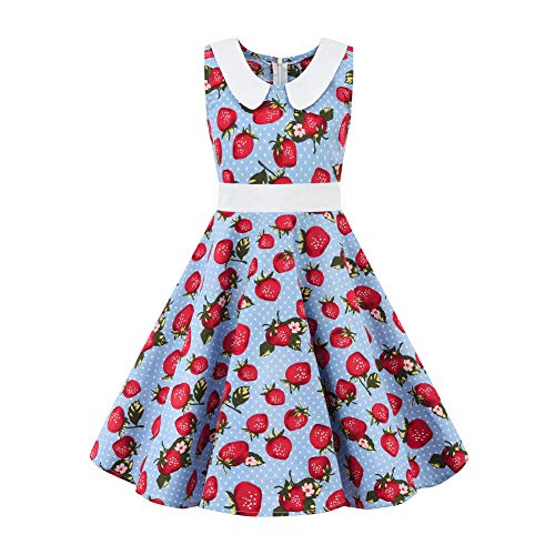 SXSHUN Mädchen Retro Vintage Rockabilly Kleid Partykleider Cocktailkleider Im 50er-Jahre-Stil, 146, (Etikettengröße:150) von SXSHUN