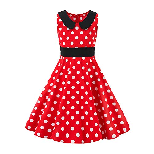 SXSHUN Mädchen Retro Vintage Rockabilly Kleid Partykleider Cocktailkleider Im 50er-Jahre-Stil, 146, (Etikettengröße:150) von SXSHUN