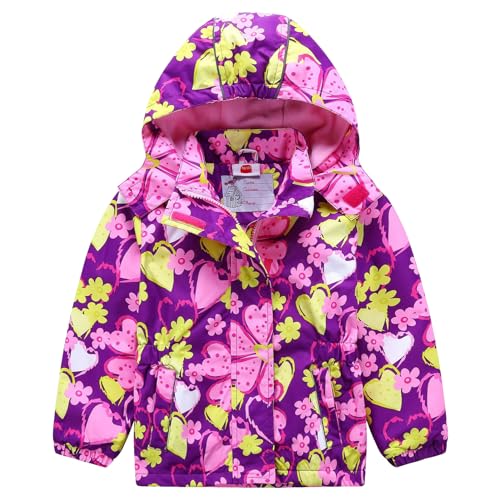SXSHUN Mädchen Softshelljacke Kinder Übergangsjacke mit Kapuze Wasserdicht Softshell Jacke Gefüttert Regenjacke Atmungsaktiv Wanderjacke, Lila, 146-152 von SXSHUN