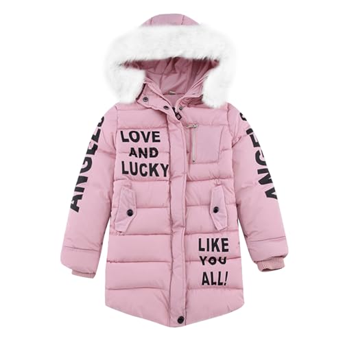 SXSHUN Mädchen Verdickte Warm Daunenjacke Winterjacke mit Fellkapuze Kinder Wintermantel Daunenmantel Steppjacke, Rosa, 146 (Etikettengröße:150) von SXSHUN