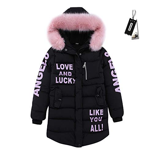 SXSHUN Mädchen Verdickte Warm Daunenjacke Winterjacke mit Fellkapuze Kinder Wintermantel Daunenmantel Steppjacke, Schwarz, 116 (Etikettengröße:120) von SXSHUN