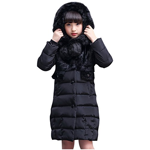 SXSHUN Mädchen Verdickte Winterjacke mit Kapuze Kinder Lang Warme Daunenjacke Wintermantel Daunenmantel, Schwarz, 152/158 (Etikettengröße:160) von SXSHUN