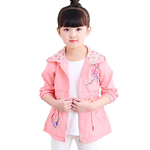 SXSHUN Mädchen Windjacke Kinder Frühling Herbst Übergangsjacke Süßem mit Pattern Outdoorjacke Warm Winddicht Atmungsaktiv Hood Jacke Süß Cartoon, Rosa, 9-10 Jahre(Größenetikett:134-140) von SXSHUN